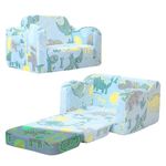 MeMoreCool Kids Couch Sofa, Folding Toddler Chair Bed, Soft Plush Fold Out Kids Armchair Sofa Glow in The Dark, Comfy Baby Recliner for Girls Boys, Glowing Dinosaur, Blue