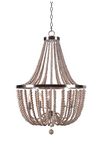 Kenroy Home Bohemian 5 Light Wood Bead Chandelier 22 Inch Ext 22 Inch Width 40 Inch Height Brushed Steel Finish with White Wood Beads Finish (93132BS)