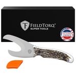 FIELDTORQ SUPER TOOL Field Dressing Kit - Skinning Knife, Gut Hook, Bone Cutter, for Deer Bear Elk Hogs - Fixed Blade Game Processing Kit - Hunting Knife with Sheath & Sharpener - Stag Handle