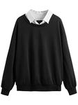 SweatyRocks Women's Contrast Peter Pan Collar Long Sleeve Casual Pullover Sweatshirt Tops, White Black, X-Large