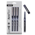 BRUSTRO AeroFlow Liquid Ink Rollerball Pens | Black | 0.5mm, Micro Tip | Pack of 3 | Ideal for Students, Professionals, Office, Exam use, Accurate Smooth Writing, Waterproof, Fade Resistant