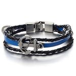 COOLSTEELANDBEYOND Mens Women Anchor Braided Leather Bracelet Multi-Strand Wristband Wrap Bracelet, Length: 20cm, Width: 2.8cm, Height: 1.2cm, Synthetic Leather, not-applicable