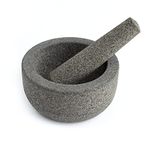 Chef Tacos Mortar and Pestle Set Granite, 6-Inch 2-Cup Capacity | Molcajete Mexicano Bowl, Guacamole Bowl, Heavy Duty Unpolished Kitchen Spices Pesto Grinder (Grey | 2 Cup)