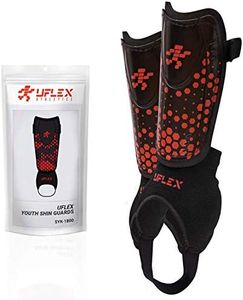 UFlex Athletics Slip and Slide Shin Guards for Kids and Teens - Protective Soccer Gear for Boys and Girls with Padded Ankle Support - Non Slip Adjustable Straps (Small)