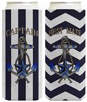 Captain First Mate Boating Couples Cruise 2 Pack Ultra Slim Can Coolie Drink Coolers Coolies Striped