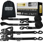 Augo Heavy Duty Ratchet Straps & Soft Loops – Pack of 2 Extra Strong 3.8 cm x 3 M, Ratchet Straps w/S-Hook Safety Latches & 2 Soft Loop Tie Downs – 2000 KG Break Strength for Motorcycles, ATVs, Etc.…