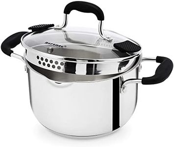 Rorence Stainless Steel Stock Pot with Pour Spout & Silicone Handles & Glass Lid with Strainer - 3.7 Quart