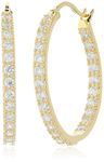 14k Gold Plated Sterling Silver Round Prong-Set Cubic Zirconia Hoop Earrings, Yellow Gold