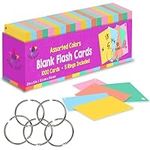 Star Right Assorted Colored Blank Flash Cards - 2"x3" Blank Index Note Cards, Flash Cards Blank, 1000 Pre Hole Punched Index Cards w/Metal Binder Rings, Blank Flashcards for GMT Prep, Math, Language