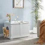 Panana Wooden Cat Litter Box Enclosure, Indoor Hidden Litter Box Washroom Storage Bench with 2 Doors, Ventilation Holes for Cat Kitty