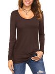 Amoretu Womens Soft Long Sleeve Undershirts Scoop Neck Pullover Tee Tops Brown S