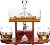 Whiskey Decanter Set, Liquor Dispenser for Home Bar, Crystal Glass - 1250ml Ship & 2 Whiskey Glasses Beautiful Stand, Gift for Dad, Husband or Boyfriend - The Wine Savant 100% Lead-Free