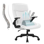 Executive Office Chair, Big and Tall Office Chair 500lbs for Heavy People Ergonomic High Back Leather Executive Office Chair with Flip-up Armrests and Adjustable Height Office Chair (White)