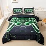 Gamer Comforter Set for Kids Boys Teens Full Size Game Controller Comforter 3Pcs Gaming Gifts Bedding for All Season(Full,Green) Boys