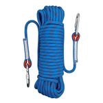 Wolike 10 Meters Length Professional Climbing Rope Rappelling Abseiling Rope Outdoor Excursions Accessories 12mm Diameter 12KN Escape High Resistance Rope With Two Carabiners (Blue,10m)