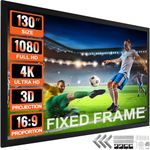 VEVOR Projection Screen 16:9 4K HDTV Movie Screen Fixed Frame 3D Projector Screen for 4K HDTV Movie Theater Outdoor Use (130inch)