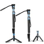 SIRUI P-424FS Carbon Fiber Camera Monopod Kit, 66.3" Heavy Duty Professional Video Monopod with VA-5 Fluid Video Head, Tripod Base, Flip Locks for DSLR Camera