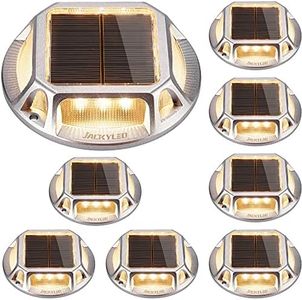 JACKYLED 8-Pack Solar Deck Lights Outdoor, 12 LED Solar Dock Lights Marine Waterproof, Dusk to Dawn Solar Lights for Backyard Sidewalk Garden Pathway Walkway Patio Backyard (Warm White)