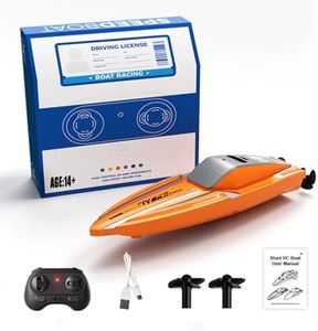 Aetheria Mini Remote Control Boat with Dual Motor & Dual Speed Modes, 1/43 RC Speed Boat Cruise for Lake River & Pool, Racing Sailboat for Adults 2024 Christmas - RTR Version
