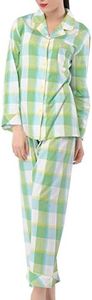 LIQQY Women's Pajamas Comfy Cotton Long Sleeve Sleepwear Two Pieces PJ Set XS-XXL (Medium, Green Grid)