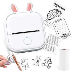 Memoking Mini Printer - T02 Bluetooth Inkless Printer, Small Thermal Pocket Sticker Printer, Portable Mobile Phone Picture Receipt Printer, for Student, White (Bunny Case Not Included)