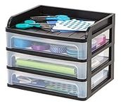 IRIS USA Medium 3-Drawer Desktop Organizer with Open Tray Top, 1 Pack, Plastic Drawer Storage Container for Stationery Art Craft Supplies Kitchen Office Garage and Small Business Organization, Black