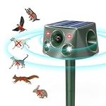 Animal Deterrent, 360° Solar Powered Pest Repeller with Motion Sensor and Flashing Light, 7 Modes Outdoor Waterproof Animal Chase Deterrent for Squirrel Raccoon Rabbit, Sound Frequency: 10kHz-18kHz