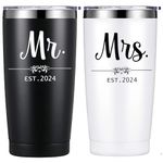 Est. 2024 Mr and Mrs Gifts Set-20oz Stainless Steel Insulated Travel Tumbler for Couples Newlyweds Wife Husband-Bridal Shower Anniversary-Prefect Engagement Wedding Gifts,Black&White.