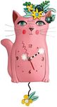 Allen Designs Enesco Pretty Kitty with Flowers Sculpted Pendulum Wall Clock, 14 Inch, Pink