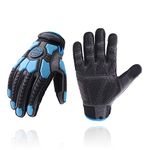 HANDLANDY Anti Vibration Gloves Men Impact Resistant Work Gloves, Padded Palm Grip Heavy Duty Working Gloves (Blue, XL)