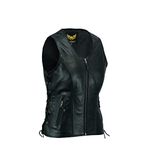 Leatherick Women Top Grain Genuine Buffalo Black Ladies Leather Vest for Motorcycle Bikers, Black, Large