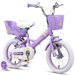 Glerc 14 Inch Girls Kids Bike for Children Ages 3 4 5 Years with Stabilisers & Doll-Seat & Basket, Purple