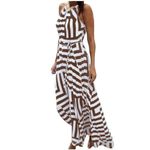 Especiales Del Dia De Hoy Women Sleeveless Striped Dress Sexy Casual High Low Dresses Irregular Hem Sundress Slim Fit Midi Party Dresses(Coffee,X-Large)