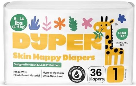 DYPER - Baby Diapers Hypoallergenic Cloth Alternative Day & Overnight Protection - Made with Plant-Based* & Honest Ingredients - Size 1 (36 Count)