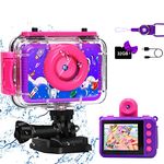 GKTZ Kids Camera, 1080P HD Digital Kids Waterproof Camera, Children Underwater Sport Outside Camera with SD Card 32GB, Kids Birthday Gift for 3 4 5 6 7 8 9 10 11 12 Years Old Girls