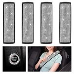 Kewucn Bling Car Seat Belt Shoulder Pads, PU Leather Crystal Rhinestone Auto Seatbelt Covers with Glitter Start Button Ring, Universal Diamond Vehicle Decor Accessories 5 Pack Set for Women (Black)