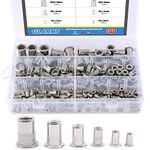 Glarks 180Pcs 304 Stainless Steel Flat Head Threaded Rivetnut Insert Nutsert Rivet Nut Assortment Kit - M3 M4 M5 M6 M8 M10