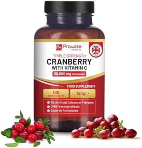 Triple Strength Cranberry 30,000mg Added with Vitamin C - 180 Vegan Tablets I Easy to Swallow Tablets I Made in The UK by Prowise Healthcare