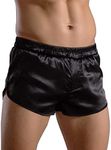 Akkad Kuti Mens Satin Silk Boxers 3 Inch Inseam Lounge Shorts Men Sexy Panties Pajama Bottoms Shorts with Elastic Waist, Black, Small