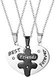 OIDEA Stainless Steel Sets of 3pcs Best Friends Forever Friendship Heart Puzzle Pendant Necklace,Silverblack