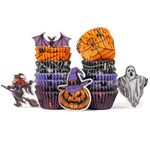 400 Pcs Halloween Cupcake Liners with 12 Pcs Halloween Cupcake Toppers, Mini Cupcake Liners for Baking, Halloween Cupcake Decorations