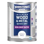 Johnstone's - Wood & Metal Paint - Satin Finish - Brilliant White - 1.25L - Water Based - Non Drip & Quick Drying - Radiator Paint - Low Odour - Dry in 1-2 Hours - 8m2 Coverage per Litre
