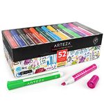 ARTEZA Whiteboard Pens, Pack of 52 (with Chisel Tip), 12 Assorted Colours with Low-Odour Ink, Dry Erase Marker Set for School, Office, or Home