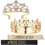 4 Pcs Prom King and Queen Crowns with Sashes Set King Crowns for Men Shiny Satin Sash Rhinestone Crystal Crown Tiara for Women King Queen Tiara Sash for Wedding Birthday Party Graduation Halloween,