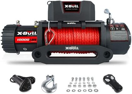 X-BULL New 10000lbs/4545KGS Super High Load Capacity Winch 12V Synthetic Rope Electric Winch with Hawse Fairlead Wireless Handheld Remote and Corded Control Recovery Towing Casr SUVs Trucks