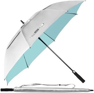Fulynmen 62 Inch UPF 50+ Sun Umbrella UV Protection Large Golf Umbrella Windproof Double Canopy Vented Auto Open Silver/Lake Blue