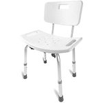 DMI Adjustable Bath and Shower Chair with Back Support Made of Heavy Duty Non Slip Aluminum Body with Plastic Seat Holding Weight Capacity up to 250 Pounds, Tool Free, White