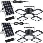 Yomisga Solar Powered Outdoor Shed Light 176LED Solar Pendant Lights with Remote, Motion & 5 Lighting Modes Waterproof Daytime Available Solar Indoor Lamp for Gazebo Garage Shop Barn Home 2 Pack