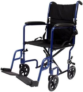 Karman Healthcare LT-2017-BL Folding Aluminum Transport Chair, Blue, 17 Inches Seat Width