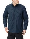 CQR Men's Long Sleeve Work Shirts, Ripstop Military Tactical Shirts, Outdoor UPF 50+ Breathable Button Down Hiking Shirt, Officer Work Shirts Dark Navy, XXL
